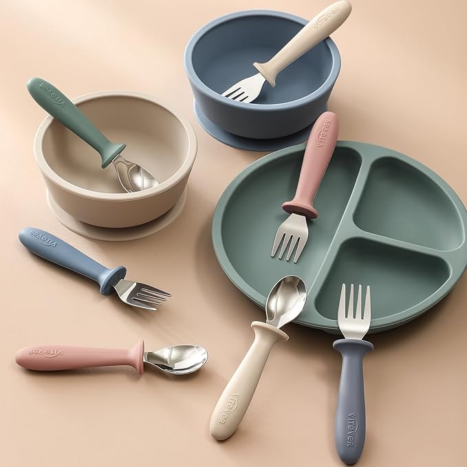 6 Pieces Toddler Utensils, Kids Safe Spoons and Forks, Children Silverware Set with Silicone Handle, 18/8 Stainless Steel, Food-grade Silicone，BPA Free - Dishwasher Safe