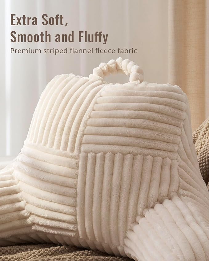 Blissful Diary Reading Pillow for Sitting in Bed, Flannel Back Pillow Bed Sitting Up for Adult & Children, Backrest Cushion for Sit Up in Couch or Floor, Dorm Essentials, Ivory White