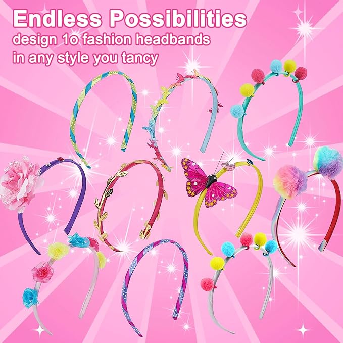 JOFONY Headband Making Kit for Girls,Make Your Own Fashion Headbands Girls Hair Accessories Arts and Crafts for Kids Ages 3-12 Birthday Presents DIY Toys (10 pcs)
