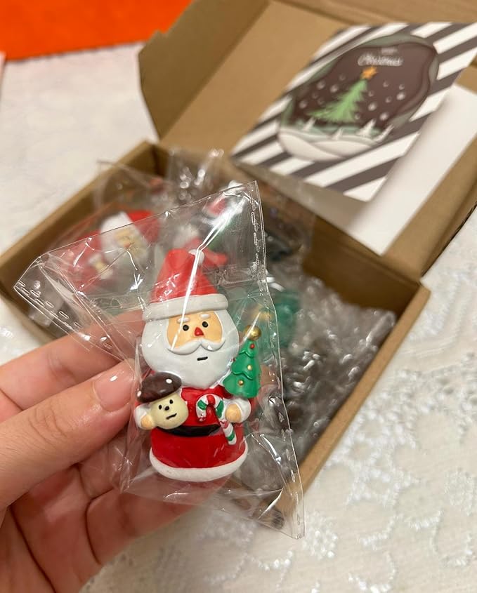 Set of 4 Mini Christmas Figurines - Christmas Tree, Black Cat and Two Santa, Cute Resin Decorations for Christmas, Perfect for Fairy Garden and Christmas Decor Gifts