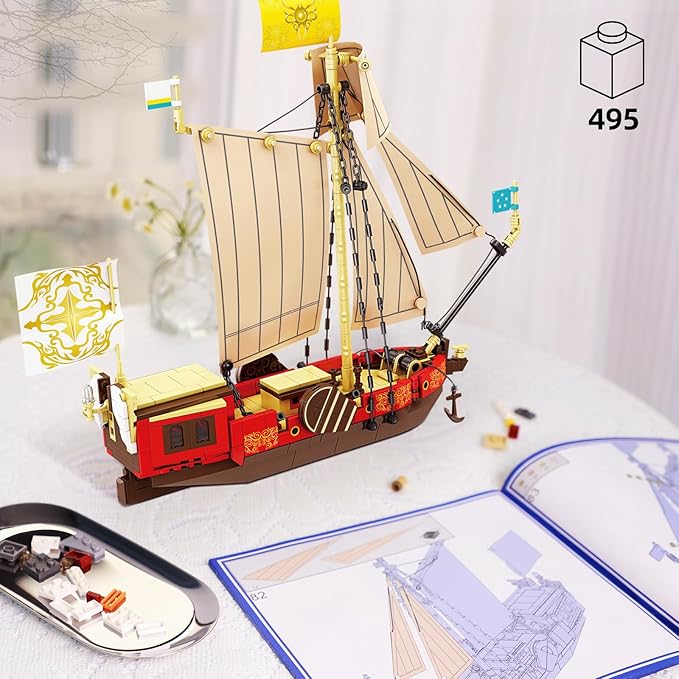KAZI Boat Building Kit for Adults Kids,Sailing Adventure Toy Boat Building Blocks Set,Yacht Model Home Decor,Fun Toy Gift for 8 9 10 11 12 Plus Year Old Boys and Girls