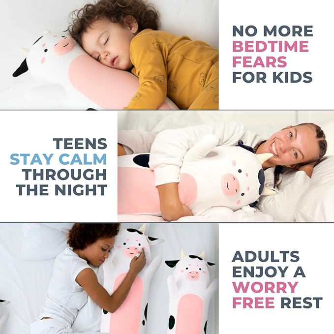 Cow Print Plush Body Pillow for Kids | Long Stuffed Animal Cuddle Pillow | Soft Hugging Toy | Plushie Gift for Girls & Boys | Long Plush Body Pillow for Sleep & Comfort | Medium, 35 Inches