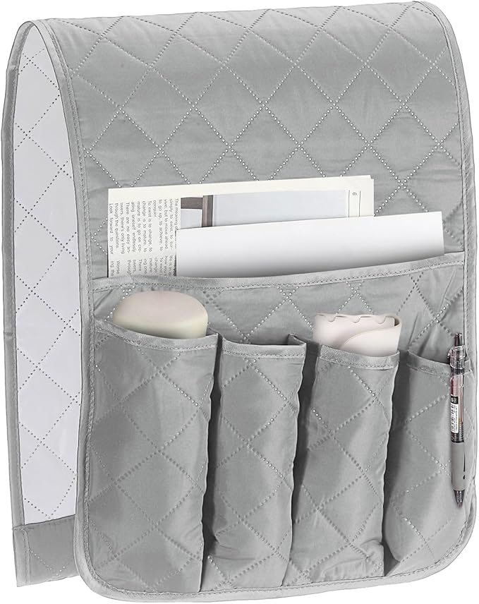 uxcell 1 Pcs Recliner Armchair Caddy, Couch Armrest Organizer with 5 Pockets for Bedside Sofa Remote Control Holders Magazine Phone Book Glasses (Gray, 35"x13")