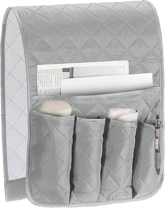 uxcell 1 Pcs Recliner Armchair Caddy, Couch Armrest Organizer with 5 Pockets for Bedside Sofa Remote Control Holders Magazine Phone Book Glasses (Gray, 35"x13")