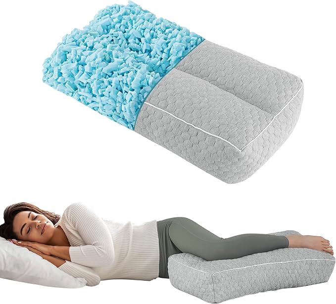 HOMBYS Shredded Memory Foam Knee Pillow for Side Sleepers, 5.5" Height Pillow Between Legs Spine & Relieves Pressure Hip & Leg Elevation, Supportive Pillow for Pregnancy, Sciatica,Light Grey