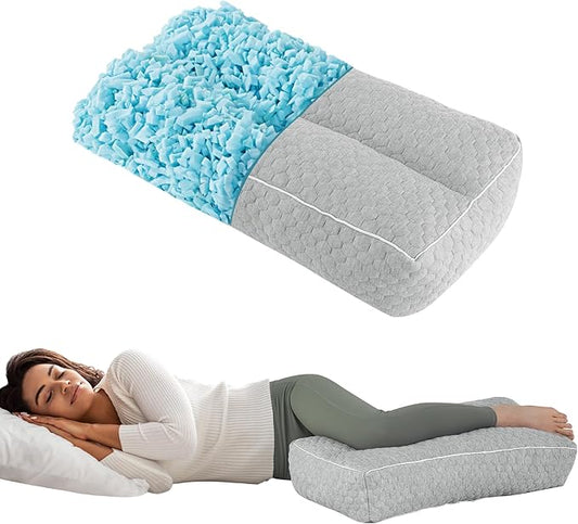 HOMBYS Shredded Memory Foam Knee Pillow for Side Sleepers, 5.5" Height Pillow Between Legs Spine & Relieves Pressure Hip & Leg Elevation, Supportive Pillow for Pregnancy, Sciatica,Light Grey