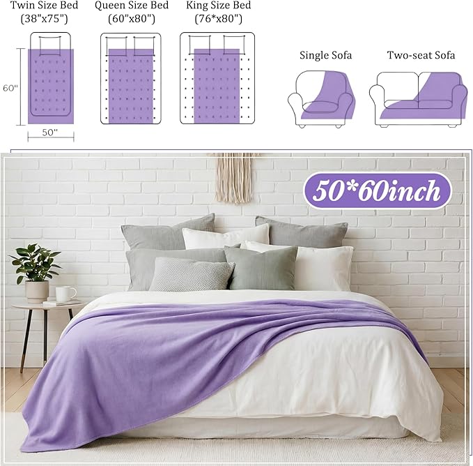 Kinlop 40 Packs Fleece Blanket Bulk 60 x 50 Inch Soft Lightweight Fleece Cozy Blanket Warm Throw Plush Pet Throw for Bed Couch Sofa Home Office Wedding Gifts Travel Camping (Lavender)
