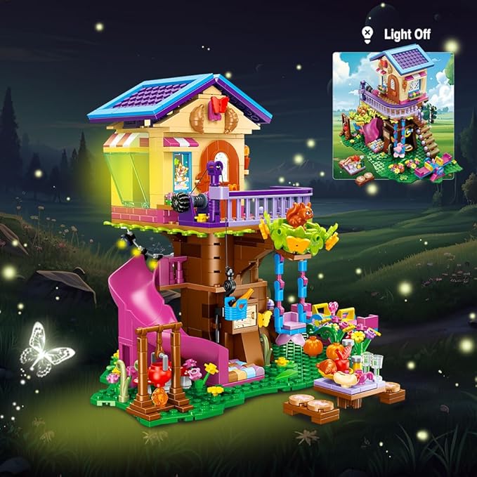 Treehouse Building Sets with LED Light - Tree House Building Block Toy, Friendship Up House Building Set with Slide & Stickers, Xmas Gift for Kids Girls Boys Age 6 7 8 9 10 11+（618PCS