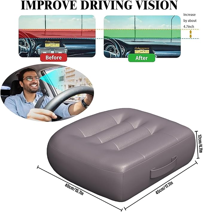 Adult Booster Seat for Car/Portable Booster Seat for Driver/Breathable Non-Slip Seat Cushions with Practical Handle for The Car, Office, Wheelchair, Broader Vision, 17.7"x15.7"x4.7"（Gray）