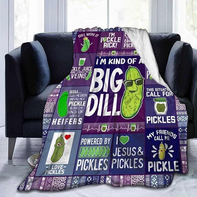 Pickle Blanket for Boys Girls, Cute Pickle Themed Design Printed Throw Blankets for Kids Lap, Chair Sofa, Warm Soft Cozy Blanket, 40"x 50"
