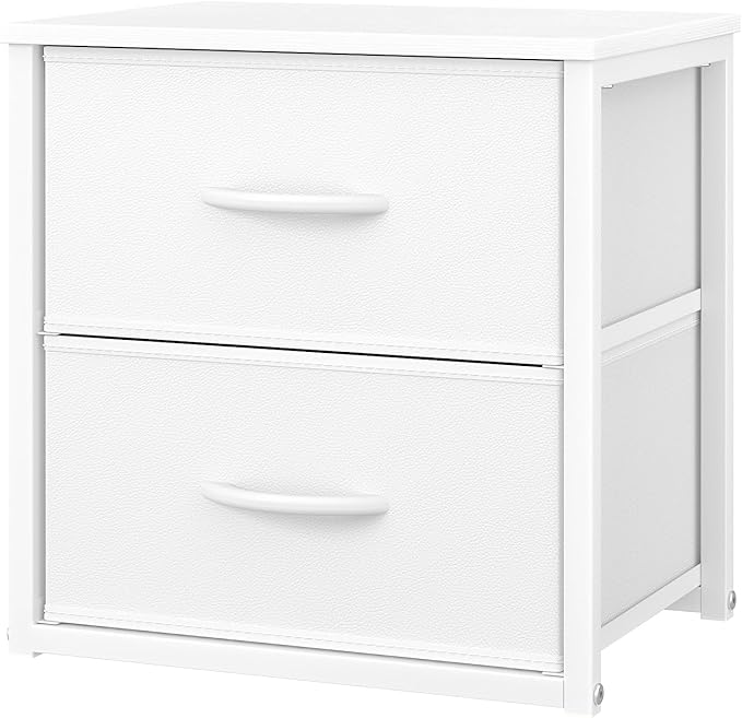 Stackable Storage Drawers, White Closet Organizer with Wooden Top & Metal Frame, Closet Storage Drawers for Clothes, Freestanding or Stackable Dresser for Bedroom, Living Room, Under Bed