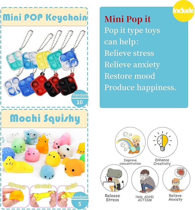 52 Pcs Party Favors for Kids - Treasure Prizes Box Toys - Goodie Bags Stuffers for Classroom Rewards - Bulk Small Fidget Toy for Stocking Carnival Pinata Fillers - Birthday Gift for Kids 3-5 4-8-12