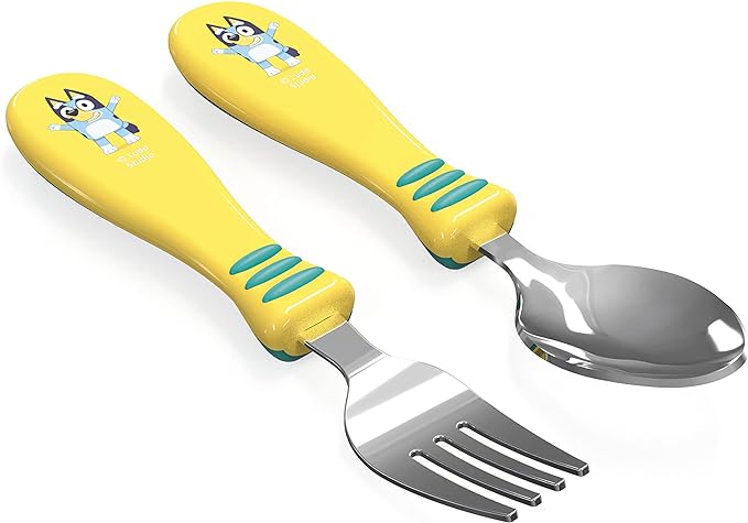 Zak Designs Bluey Kid Flatware Fun Character Art on Both Utensils, Non Slip Fork and Spoon Set is Perfect for Encouraging Picky Eaters to Finish Their Plates, 2 pack (4 PCS)