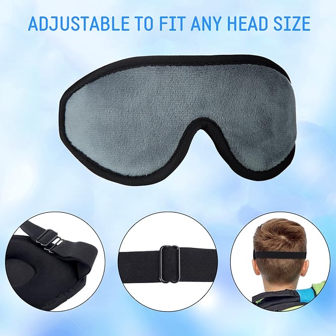 2 Pieces 3D Sleep Mask for Kids Memory Foam Contoured Eye Mask, Travel Sleep Eye Cover with Adjustable Strap, 3D Blindfolds(Blue and Gray)