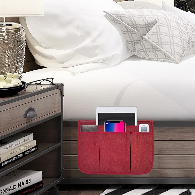 Bedside Caddy Bedside Storage Organizer Magazine Phone Tablet iPad Remote Holder, Organizer Caddy for Home College Dorm Bed, Sofa, Bunk Bed (Burgundy)