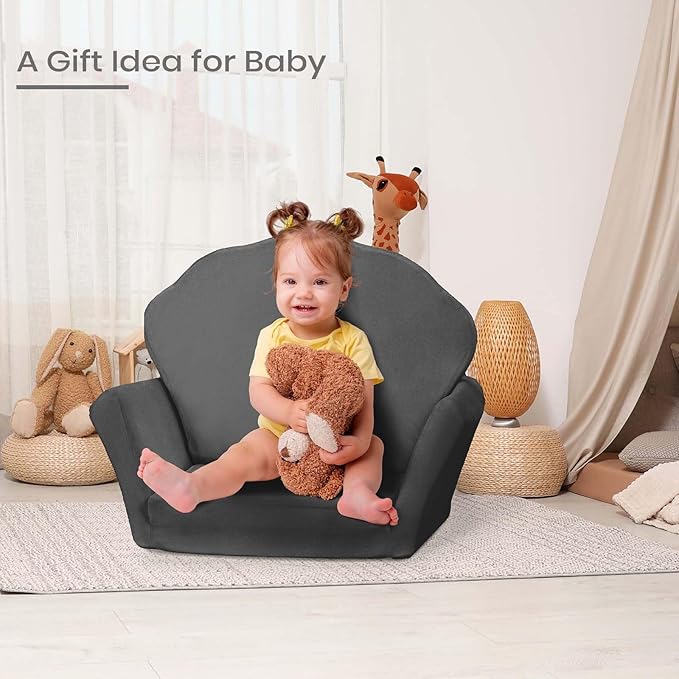 COSYLAND Kids Sofa for Toddler, 2-in-1 Folding and Expandable Soft Chair Bed Toddlers,Convertible Sofa to Lounger Sleeper Chair Bed for Girls and Boys,Dark Gray