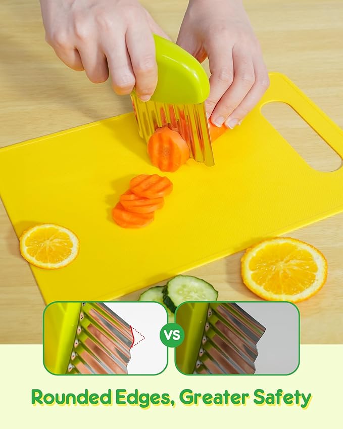 Kids Kitchen Knife Set, 11 Pcs BPA Free Montessori Kitchen Tools for Toddlers' Real Cooking, Include Kid Knives, Crinkle Cutter, Sandwich Cutters, Peeler, Cutting Board for Birthday