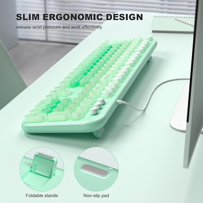Wired Keyboard with Backlit, Light Up Computer Keyboards with Multimedia Keys, Full Size Wired Keyboard With Illuminated LED, Plug and Play, Anti-Wear Letters for Laptop, Desktop- Green Colorful