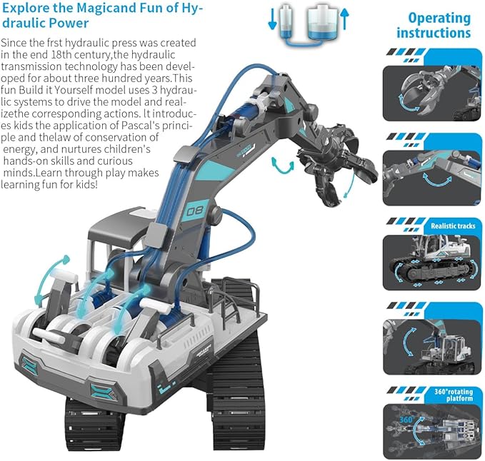 Building Block Assembly,STEM Toys for Boys Age 8-12,Hydraulic Power Grab Machine Science Experiment Set for Kids - with Powerful Learning Experience,Best Educational Toy