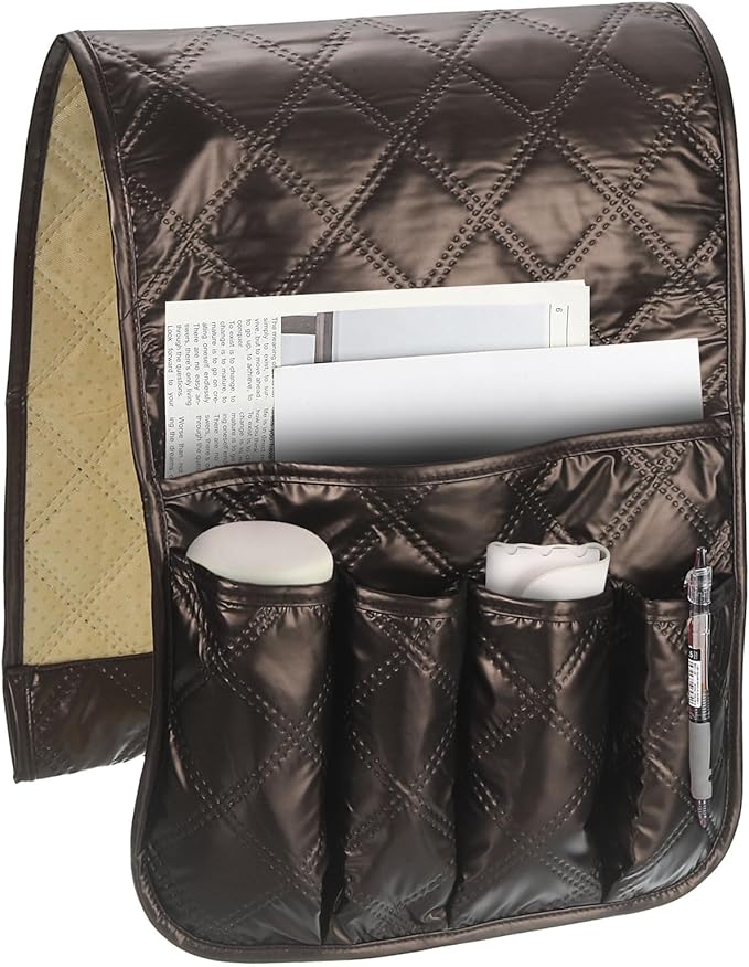 uxcell 1 Pcs Recliner Armchair Caddy, Couch Armrest Organizer with 5 Pockets for Bedside Sofa Remote Control Holder Magazine Phone Book Glasses (Brown, 35"x13")