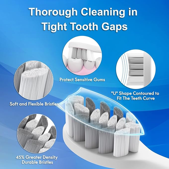 Electric Toothbrush, 10 Brush Heads & Travel Case, 42,000 VPM Electric Motor & Wireless Charging, 5 Modes with Smart Timer, Ultra Whitening Toothbrush for Adults and Kids