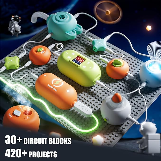 Circuit Kits for Kids - 420+ Electronics Projects, STEM Physics Science Kit with Full Project Manual, Circuits Block Board Educational Toy for Gift for Boys Girls Toddlers Ages 3+