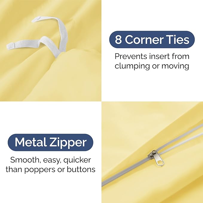 Duvet Cover King Size Set - Extra Soft King Size Duvet Cover 104 x 90 with 2 Pillow Shams - Hotel Luxury, Easy Care and Fade Free with Zipper Closures & Ties - Comfy, Breathable Bedding Set (Yellow)