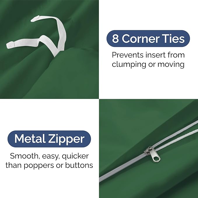 Duvet Cover Twin/Twin XL Size Set - Extra Soft Duvet Cover 68 x 90 with 1 Pillow Sham - Hotel Luxury, Easy Care and Fade Free w/ Zipper Closures & Ties - Comfy, Breathable Bedding Set (Emerald Green)