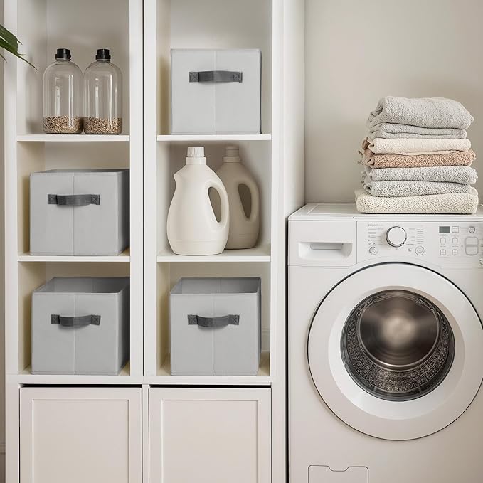 Cupic Cupid Storage Bins Closet, Fabric Closet Organizers and Storage, 6-Pack Baskets for Organizing, Large Storage Boxes with Handles for Clothes and Toys, Light Gray