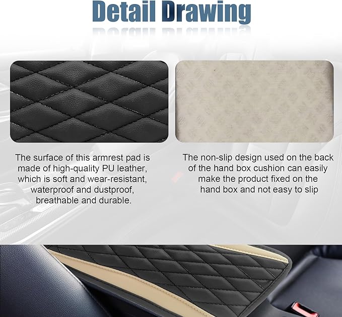 Car Center Console Cover, Universal Leather Waterproof Armrest Seat Box Cover Protector, Comfortable Car Decor Accessories Fit for Most Cars, Vehicles, SUVs-khaki