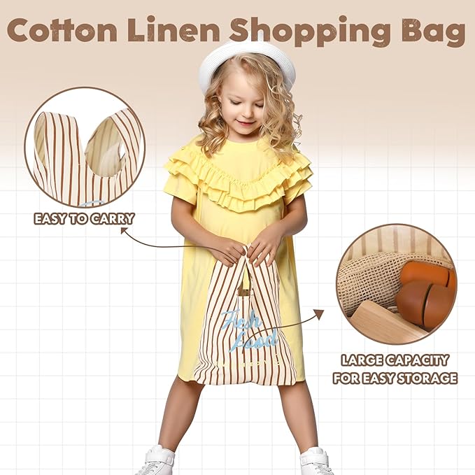 Lehoo Castle Wooden Play Food Sets for Kids Kitchen, Food Toys for Toddlers 3+ Year Old, with Shopping Bag, Pretend Food Play Kitchen Cutting Fruits Vegetables Toys, Gift for Boys Girls