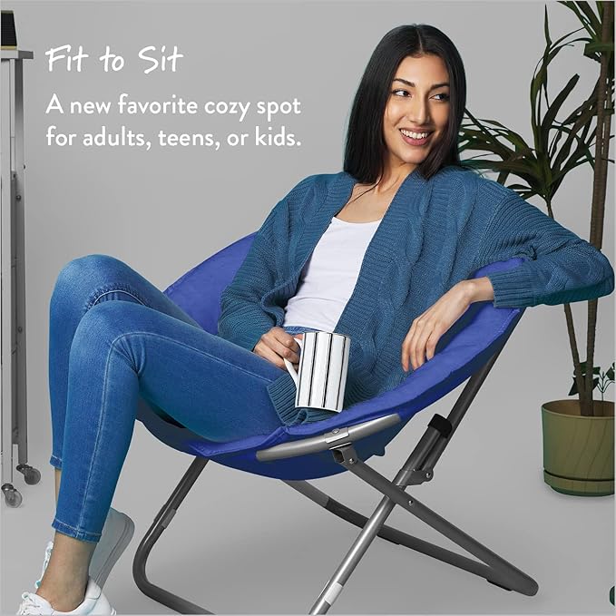 Urban Lifestyle Faux Fur Saucer Chair with Metal Frame, One Size, Blue