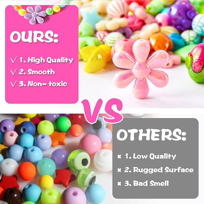 Beads for Kids Crafts, 1100 Jewelry Making Kit Includes Scissor, String, Instruction and Accessories for Bracelet Making, Toys for Girls by Inscraft