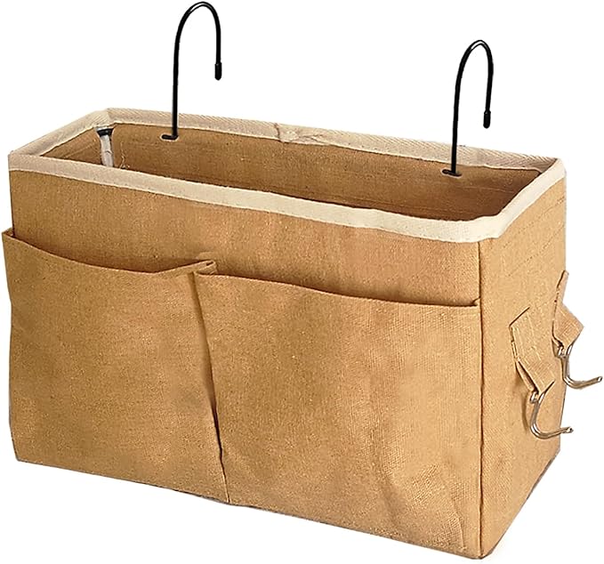 Someteth Bedside Caddy Bedside Hanging Storage Basket Multi-Function Organizer Caddy for Bunk and Hospital Beds Dorm Rooms Bed Rails, Can be Placed Glasses Books Mobile Phones（Dark khaki）