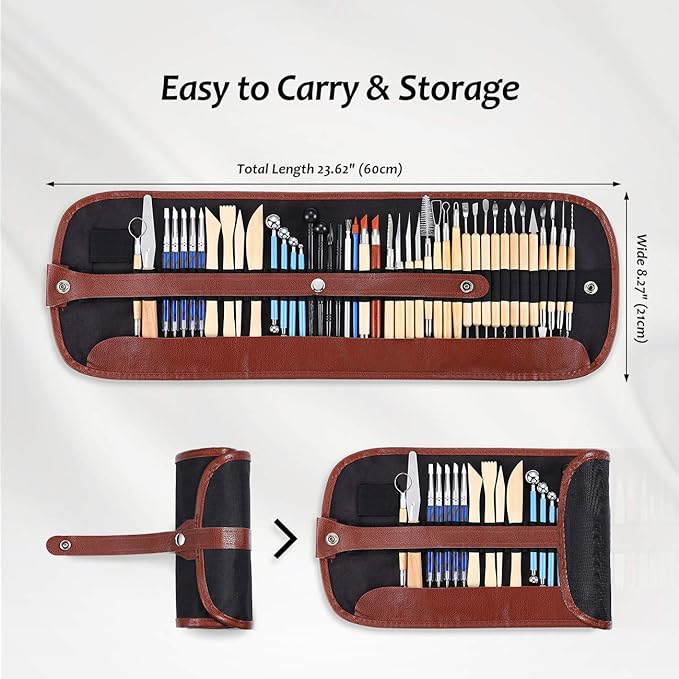 ISSEVE Pottery Clay Sculpting Tools 43Pcs Double Sided Ceramic Clay Carving Tool Set with Carrying Case Bag for Beginners Professionals School Student Pottery Modeling Smoothing