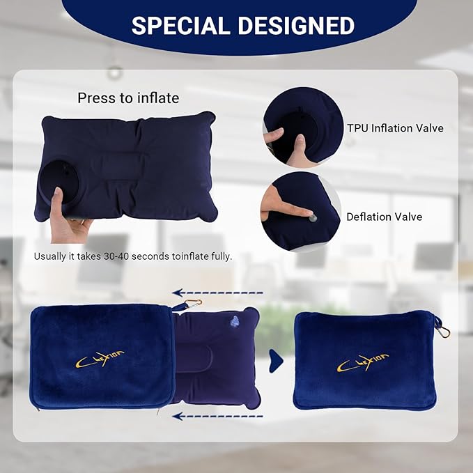CLEXION Travel Blanket & Pillow Set, 300 GSM Soft Fleece, 60x43 Inches, 3-in-1 Airplane Blanket, Travel Pillow and Blanket Set, Travel Blanket Airplane Compact with Bag, Travel Essentials, Navy