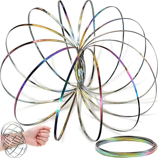 Jishi Flow Ring Fidget Spinner Bracelet for Kids & Adults, Stress Relief Sensory Toys for Boys Girls, Stainless Steel Spinning Bracelet Magic Rainbow Iridescent Arm Spiral Twirler, Kids Gifts 8-12 3-5