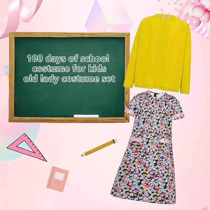 Kids Old Lady Costume for Girls 100 Day of School Costume Girls Grandma Costume Dress 100th Day of School Costume