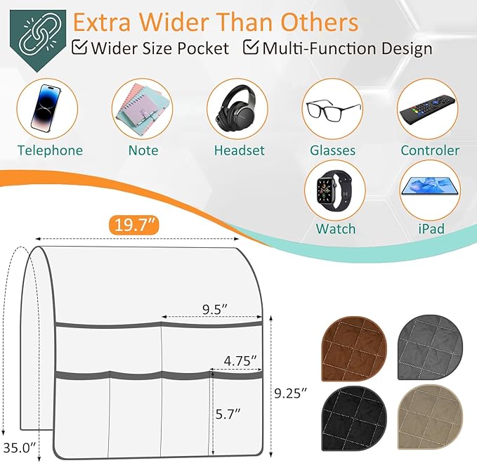 Armchair Caddy Remote Control Holder Sofa Organizer, Non-Slip Couch Arm Chair Caddy with 6 Pockets for Tablets,Smart Phone,Books,Pens,Magazines,Ipad (Off-White)