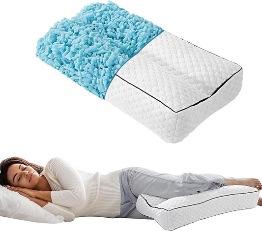 HOMBYS Shredded Memory Foam Knee Pillow for Side Sleepers, 5.5" Height Pillow Between Legs for Aligns Spine & Relieves Pressure Hip & Leg Elevation, Supportive Pillow for Pregnancy, Sciatic,White