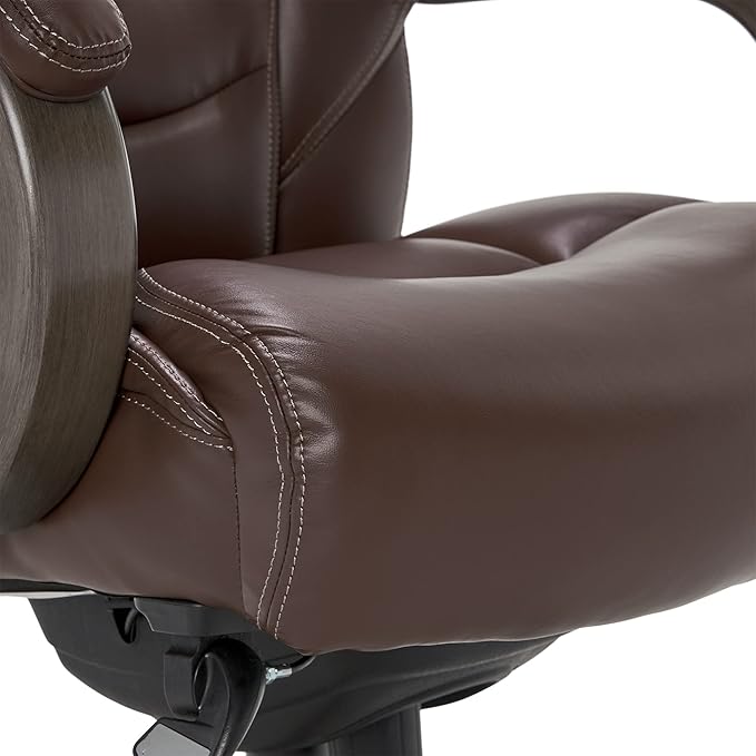 La-Z-Boy Delano Big & Tall Executive Office Chair | High Back Ergonomic Lumbar Support, Bonded Leather, Brown with Weathered Gray Wood |