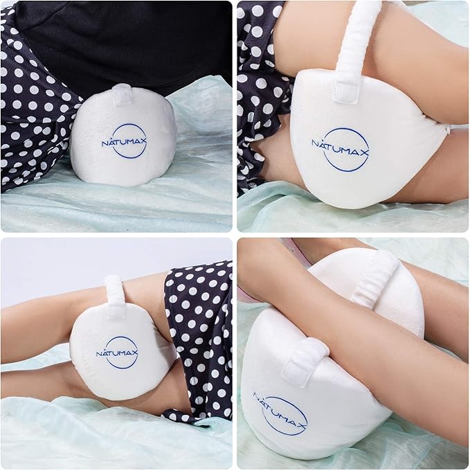 Knee Pillow for Side Sleepers - Sciatica Pain Relief - Back Pain, Leg Pain, Pregnancy, Hip and Joint Pain Memory Foam Leg Pillow + Free Sleep Mask and Ear Plugs - White