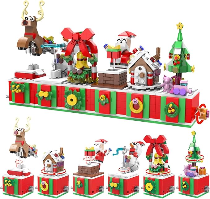 Christmas Building Blocks Set 6in1 Xmas Building Brick Toys 2024 Christmas Rotating Building Kits Santa/Reindeer/Christmas Tree Building Sets Gifts for Adults Teens Kids Girls Boys Ages 6+, 816PCS