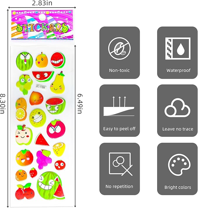 3D Stickers for Kids Toddlers 530+ Vivid Puffy Kids Stickers 24 Different Sheets, Colored 3D Stickers for Boys Girls Teachers, Reward, Craft Scrapbooking (Style-2)