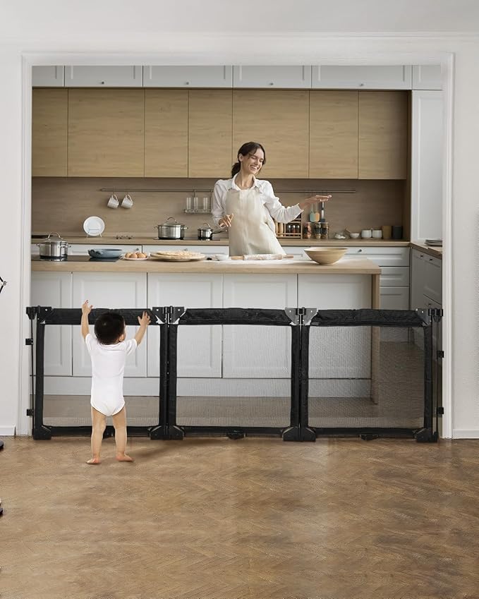 Extra Wide Baby Gate Playpen with Heat-Resistant Mesh,3 Panel Foldable Baby Fence,Indoor/Outdoor Safety Barrier,Dog Playpen & Fireplace Gate