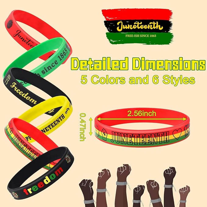 JUNEBRUSHS 42pcs Happy Juneteenth Silicone Bracelets,Party Favors Rubber Wristbands Accessories Freedom Black Freedom African Independence Day Patriotic Decoration Supplies