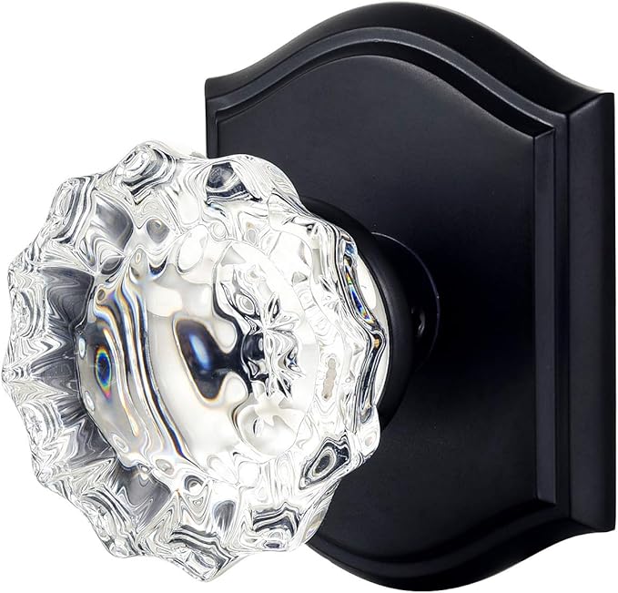 CLCTK Passage Glass Door Knobs Interior, Antique Crystal Door Knobs for Hall and Closet, Matte Black