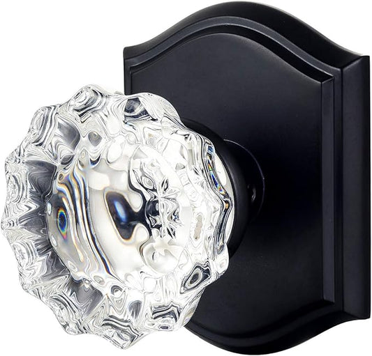 CLCTK Passage Glass Door Knobs Interior, Antique Crystal Door Knobs for Hall and Closet, Matte Black