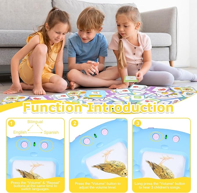 SAYEEC Toddlers Bilingual Talking Flash Cards Spanish English Montessori Toys with 510 Sight Words Kids Speech Therapy Autism Sensory Toys Learning Educational Gifts for 3 4 5 6 7 Years Old Boys Girls