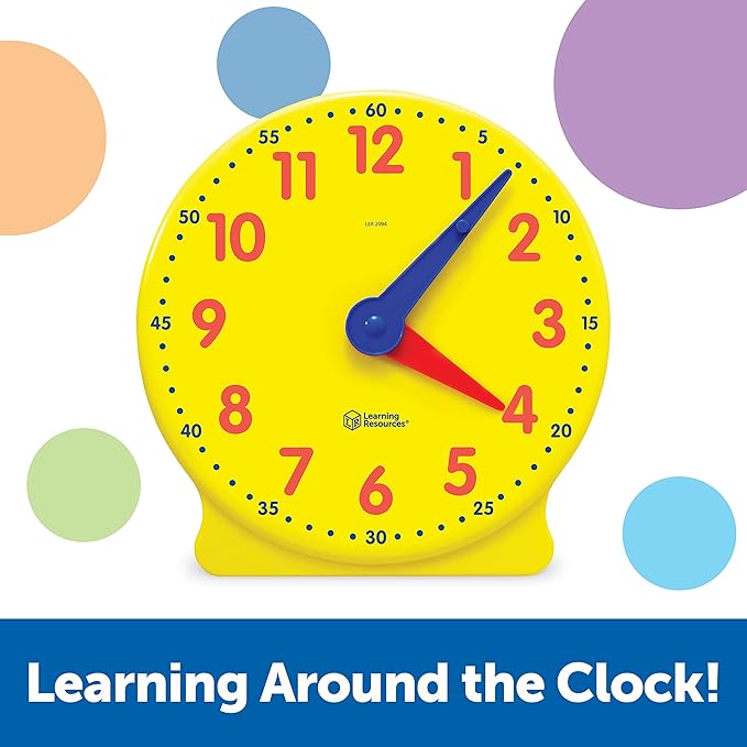 Learning Resources Big Time Learning Clock, Analog Clock, Homeschool, 12 Hour, Basic Math Development, Ages 5+